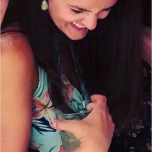 Tropical Minkpink tie-neck tank top with keyhole